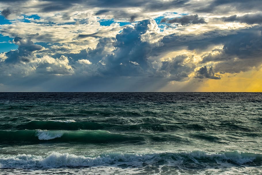 sea, ocean, waves, horizon, seascape, sky, clouds, nature, sunlight HD wallpaper