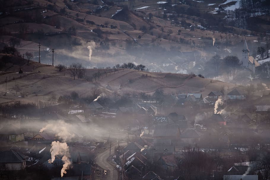 morning, cold, fire, heating, departures, village, atmosphere HD wallpaper
