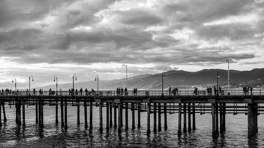 water, pier, waterfront, dock, port, person, human, los angeles HD wallpaper