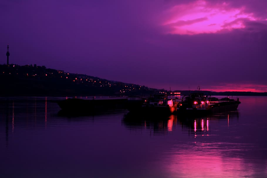 view, night, nature, water, flow, river, landscape, reflection HD wallpaper