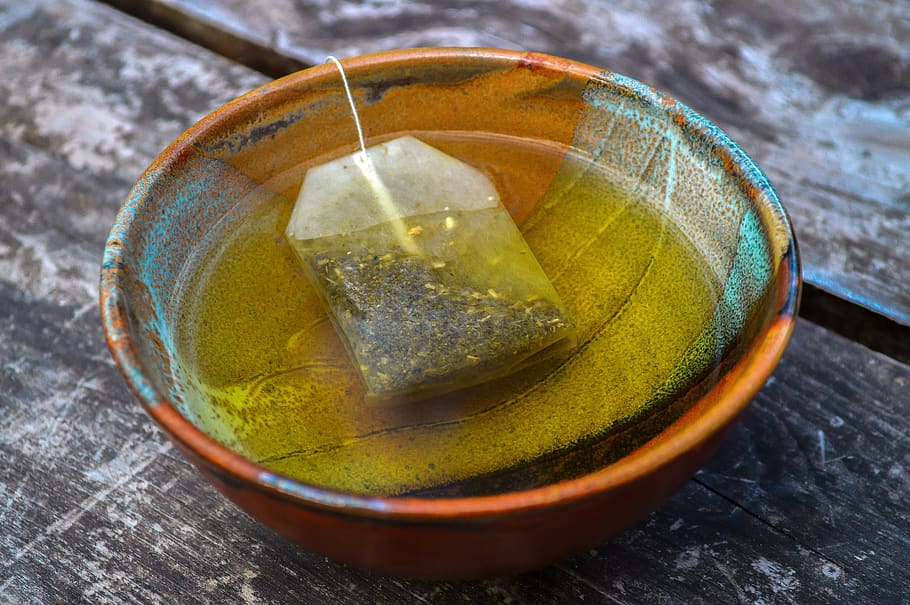 tea bags, tea cup, ceramic, table, wood, biological, healthy HD wallpaper