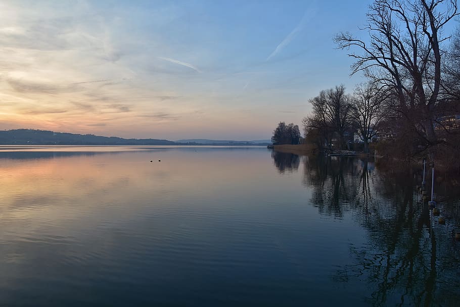 sky, blue, water, evening, sunset, rest, romantic, peaceful HD wallpaper