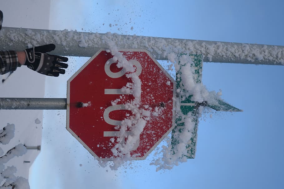 road sign, symbol, united states, seaside, stop sign, winter, HD wallpaper