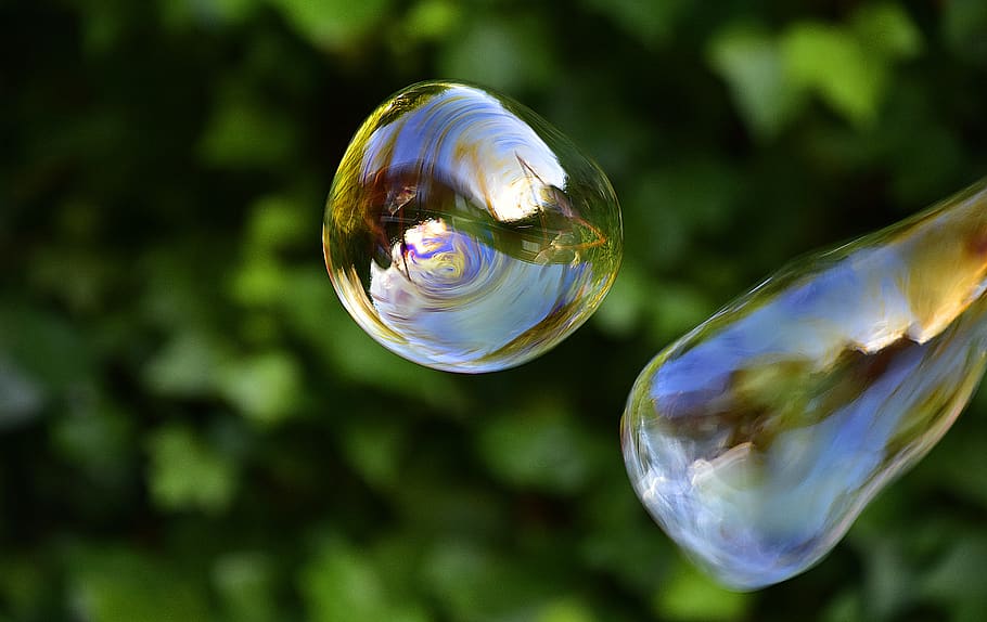 soap bubbles, float, reflection, fun, weightless, sphere, transparent HD wallpaper
