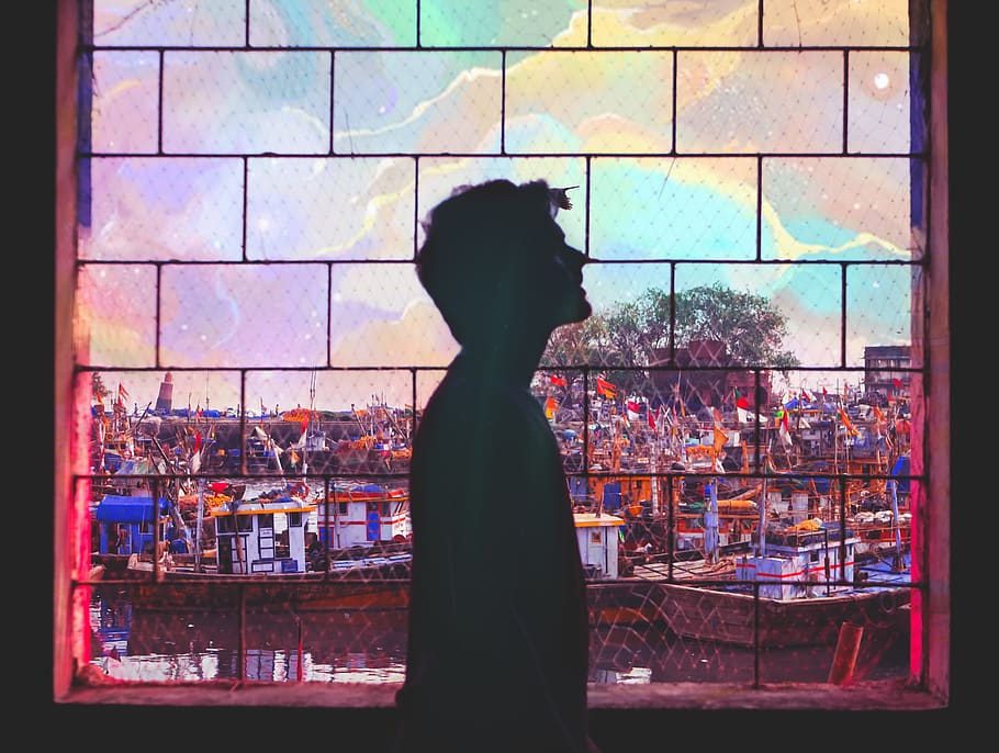 one person, real people, transparent, window, silhouette, glass - material HD wallpaper