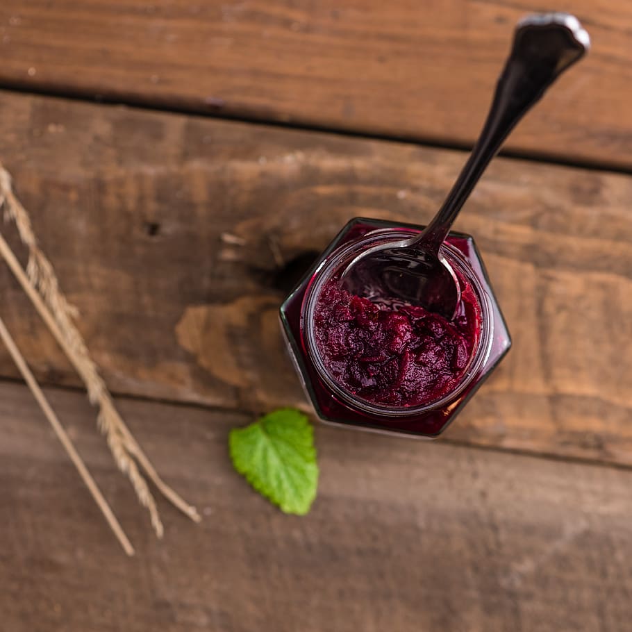 Silver Spoon on Red Syrup in Top View Photography, berry, blur HD wallpaper