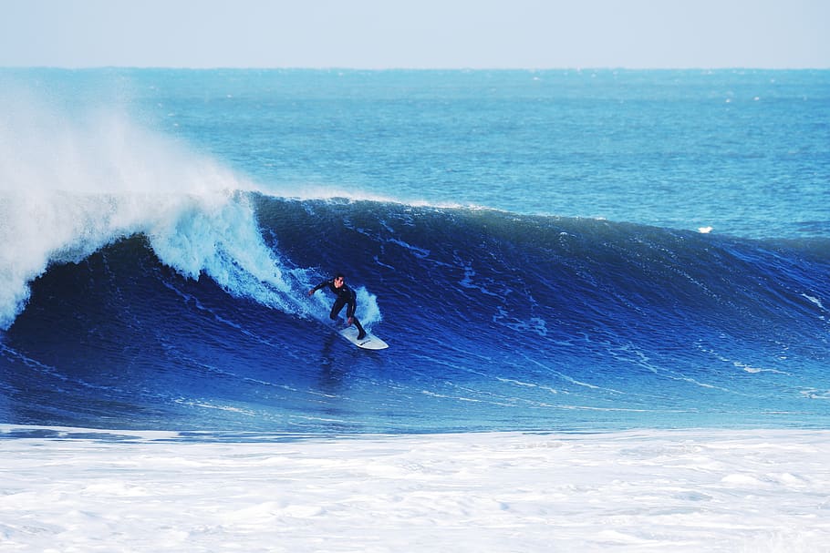 person surfing, sea, water, motion, sport, wave, one person, leisure activity HD wallpaper