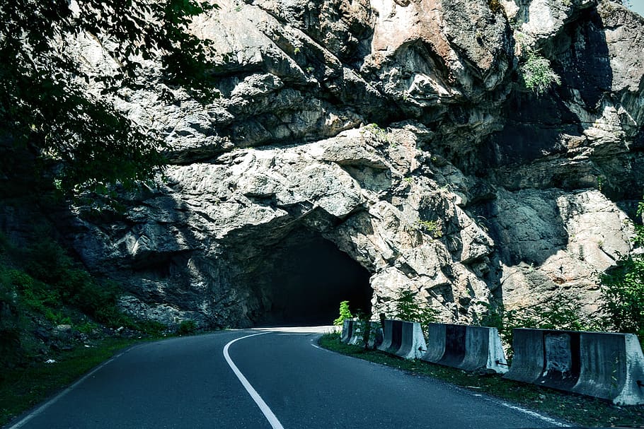 georgia, mestia, tunnel, road, mountain, transportation, the way forward, HD wallpaper