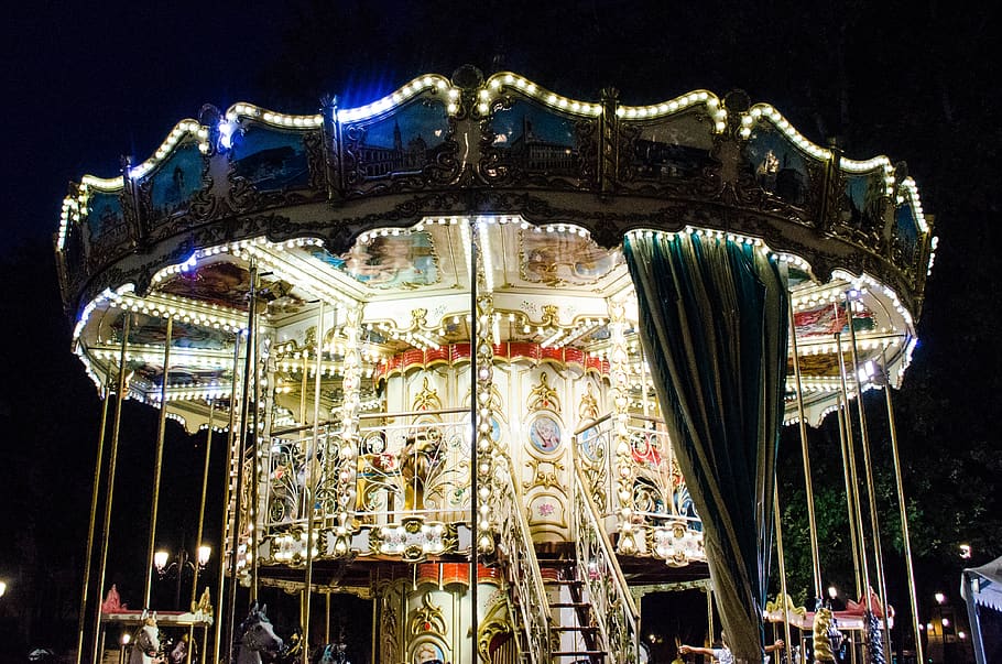 madrid, spain, night, light, merrygoround, fun, kids, tiovio HD wallpaper