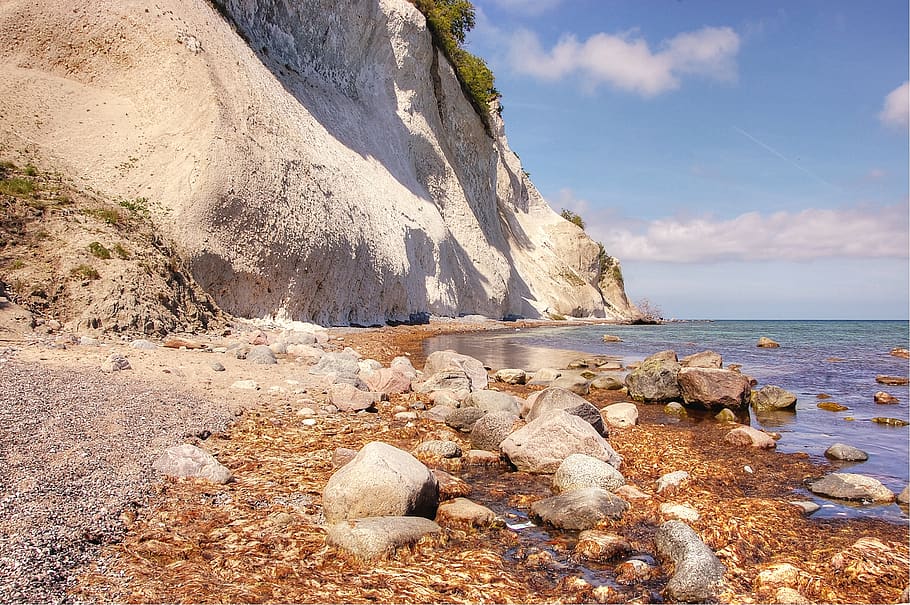 white cliffs, món, denmark, baltic sea, rock, blue, sky, landscape HD wallpaper