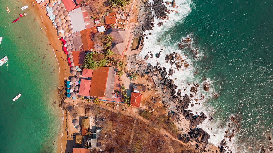 aerial photo of houses in rocky beach, nature, outdoors, landscape HD wallpaper