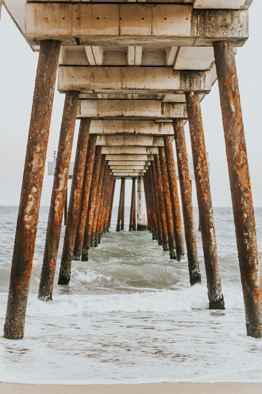 Brown Wooden Dock , beach, columns, ocean, pier, pillars, sea HD wallpaper