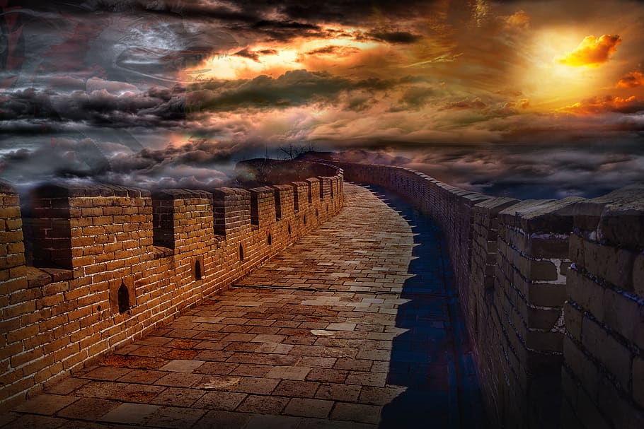 wall, china, architecture, sky, stone, dragon, cloud - sky HD wallpaper