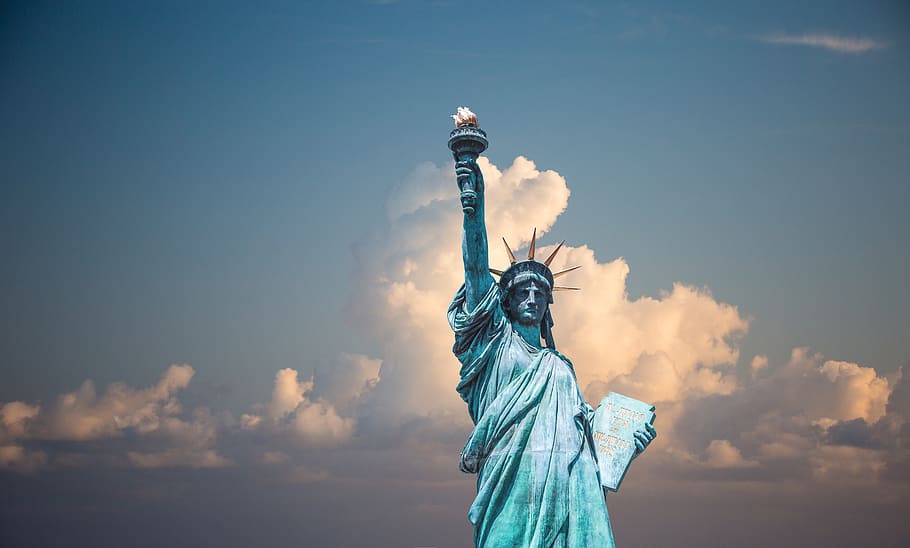 Statue of Liberty, architecture, art, clouds, landmark, monument HD wallpaper
