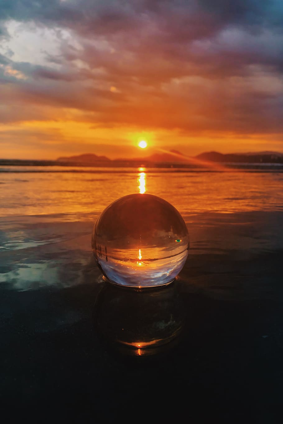 Water Droplet during Golden Hour, beach, clouds, evening, glass ball HD wallpaper