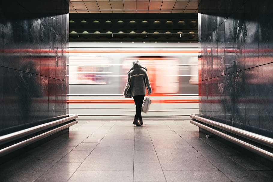 Woman Waits Train Speeds By Photo, Urban Life, blurred motion HD wallpaper