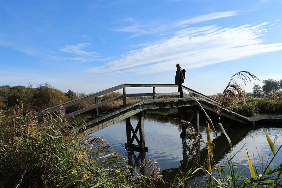 nature, landscape, water, bridge, walker, air, netherlands HD wallpaper