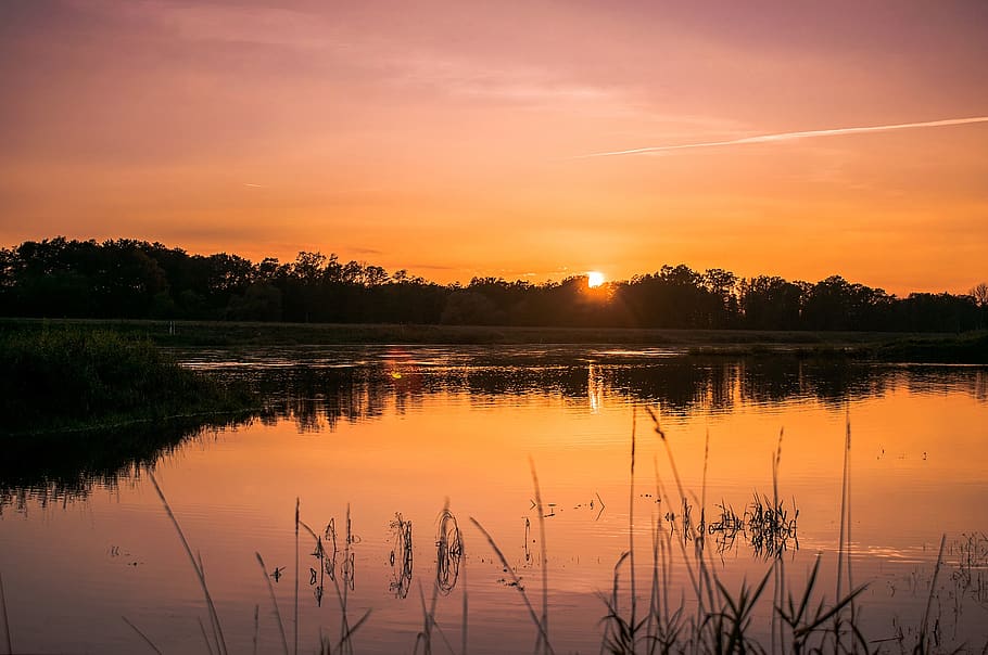 river, sunset, landscape, sky, poland, nature, water, reflection, HD wallpaper