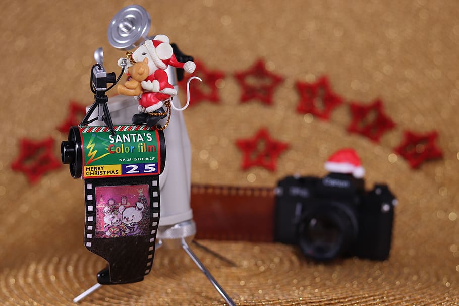 mouse, teddy, christmas congratulations, analog, film, color film HD wallpaper