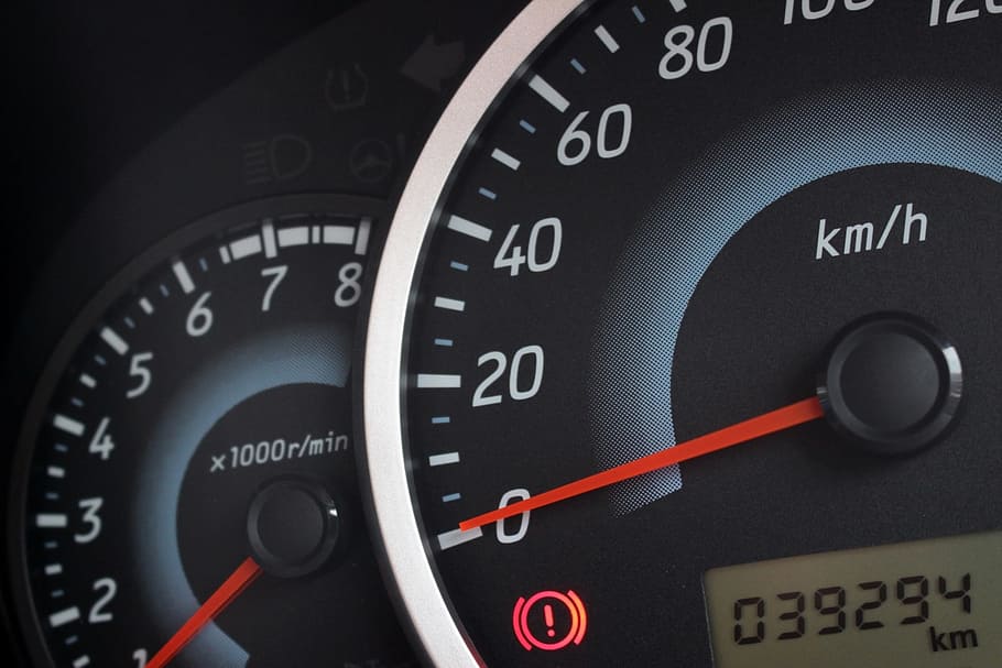 Detail of the rev counter, speedometer and odometer of a modern car, HD wallpaper