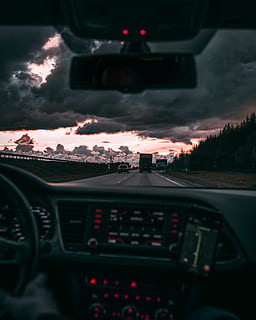 Highway To Hell, cloudscape, dash, window, car, driving, roadtrip HD wallpaper