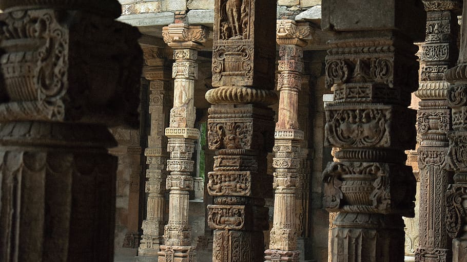 brown concrete pillars, column, building, architecture, new delhi