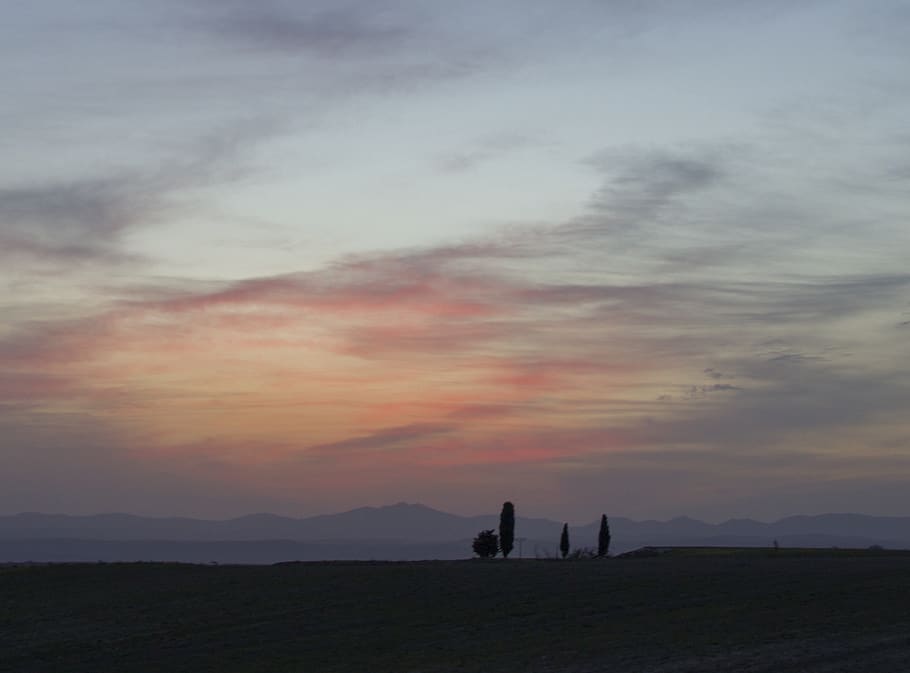 spain, brunete, sunset, trees, mountains, sky, cloud - sky HD wallpaper