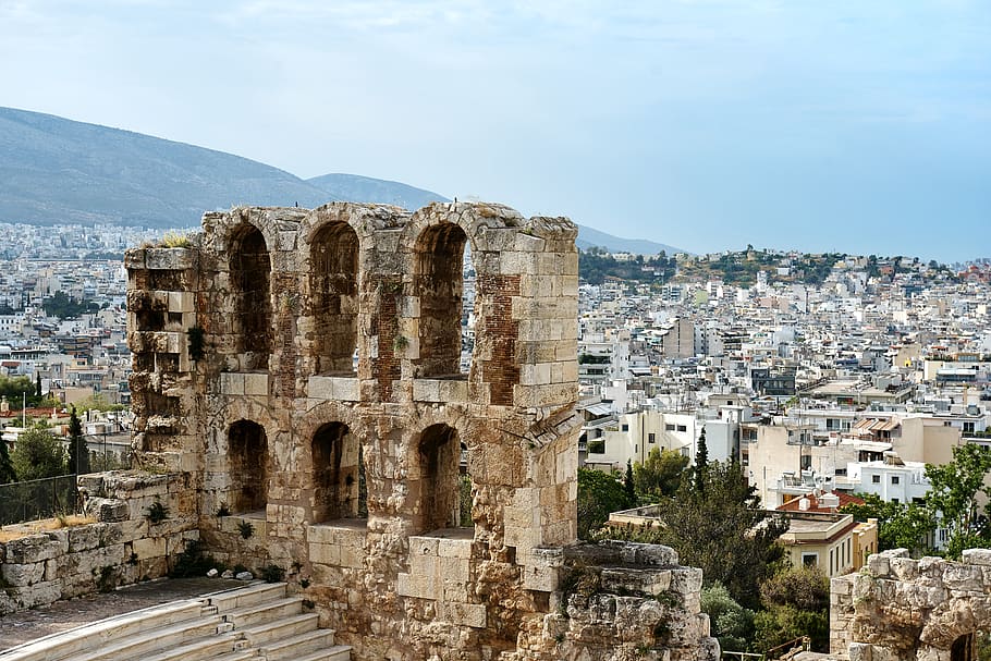 Aerial Photography Of Stone Building, acropolis, ancient, archaeology HD wallpaper