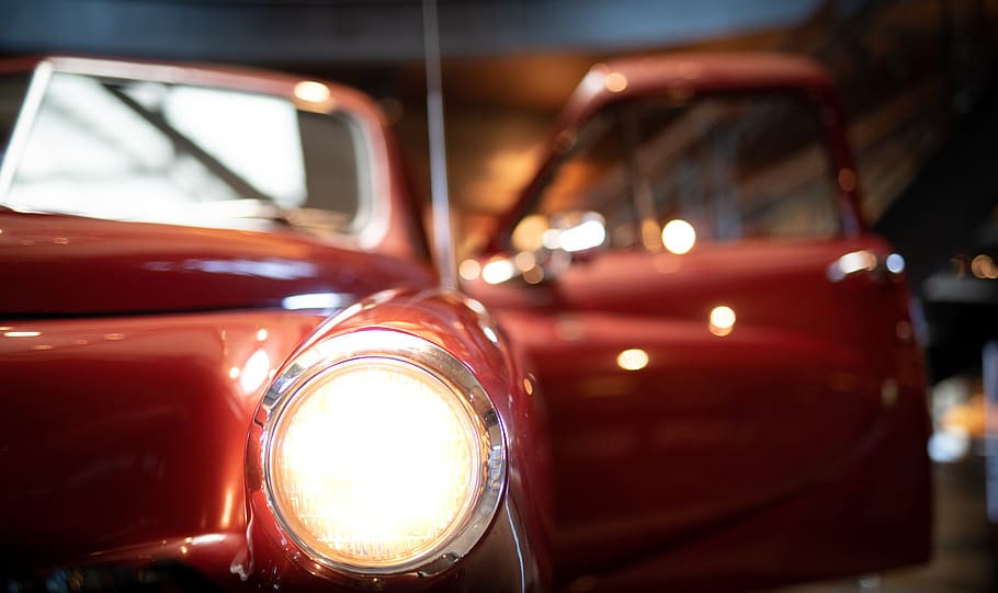 lighted vehicle headlight, car, automobile, transportation, francis ford coppola winery HD wallpaper
