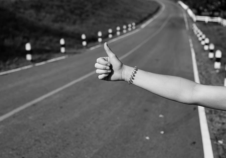 arm, gesture, hand, help, highway, hitchhike, ride, road, sign HD wallpaper