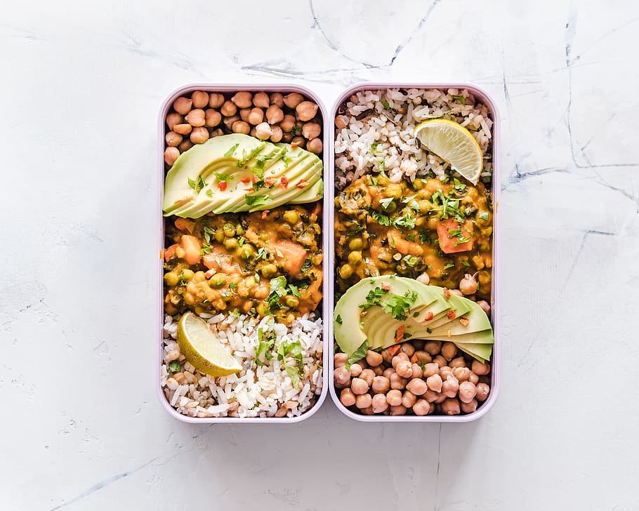 Flat Lay Photography of Two Tray of Foods, avocado, beans, cooked HD wallpaper