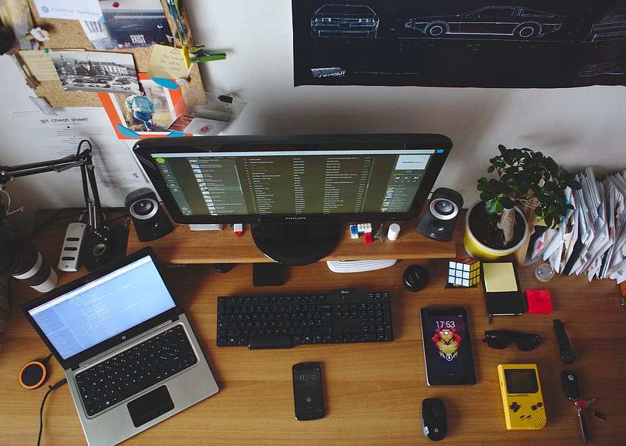 technology, table, computer, desk, indoors, communication, computer equipment HD wallpaper