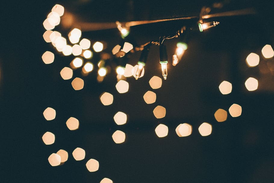 selective focus of string lights, night, illuminated, lighting equipment HD wallpaper