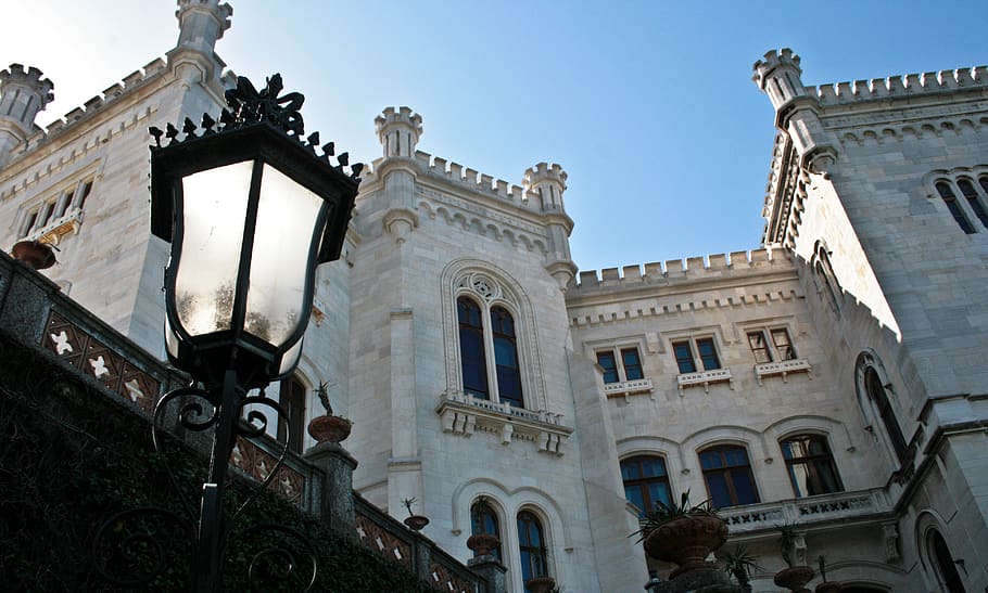 italy, trieste, sun, summer, lamp, medieval, castle, light HD wallpaper