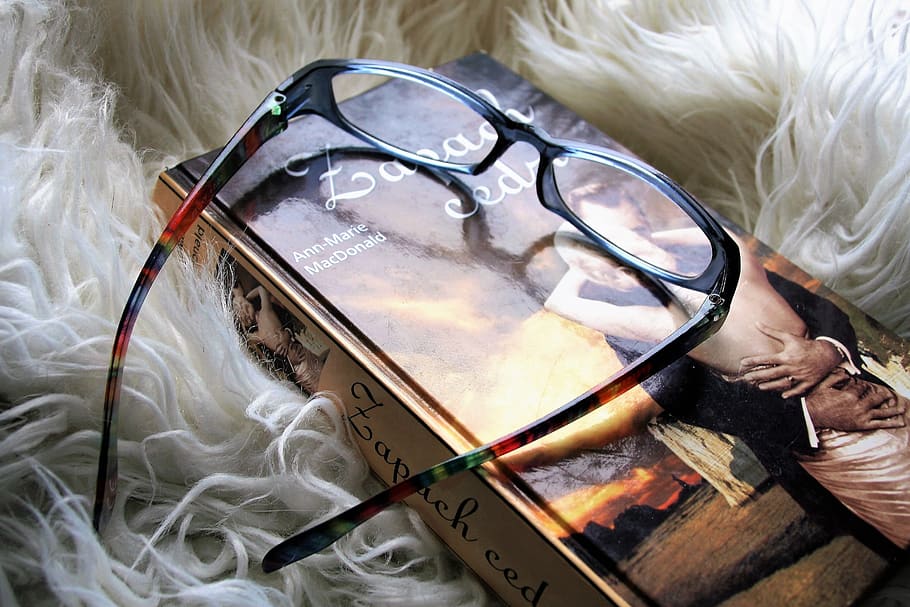 glasses, reading, closeup, book, reflection, romance, literature HD wallpaper