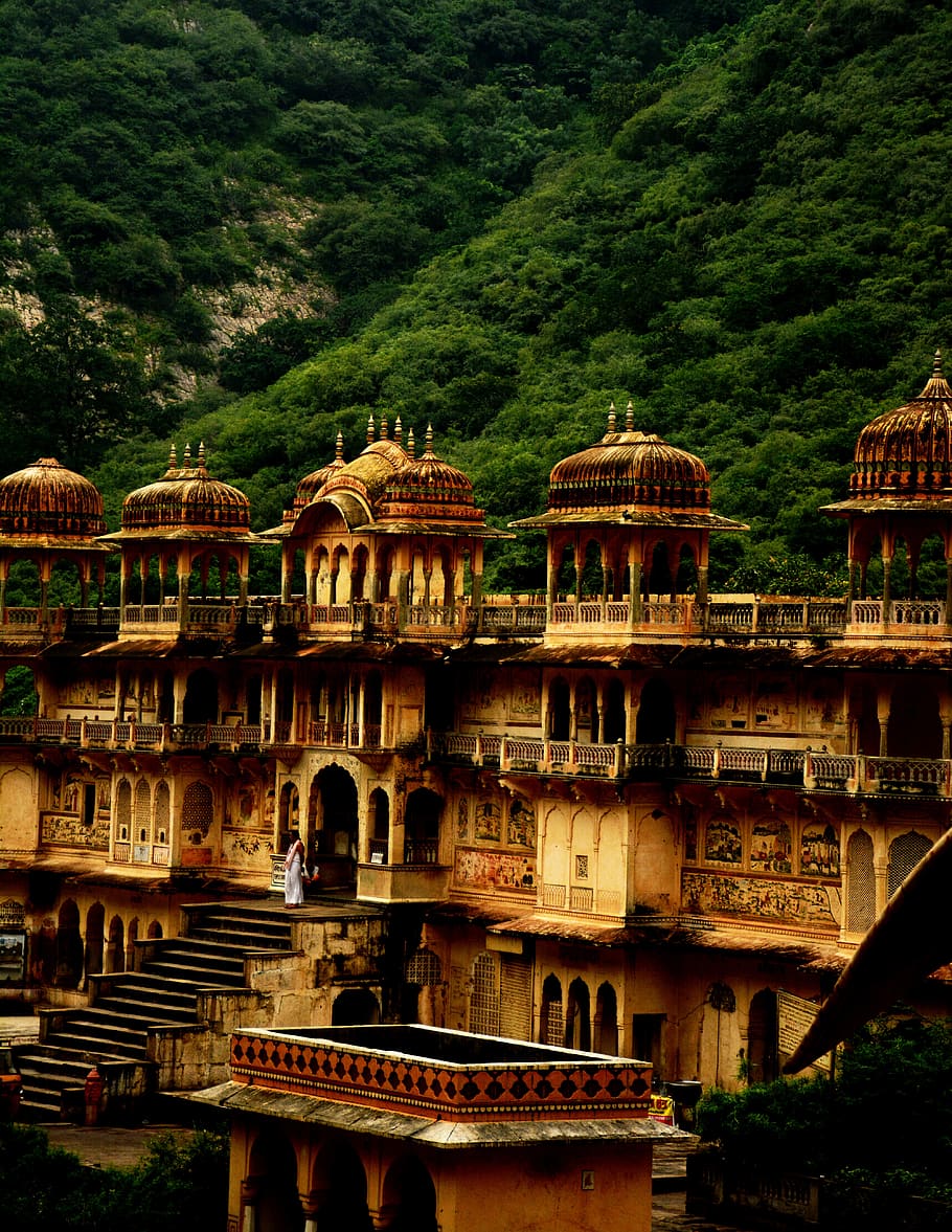 galtaji, religion, jaipur, temple, architecture, building, old, HD wallpaper