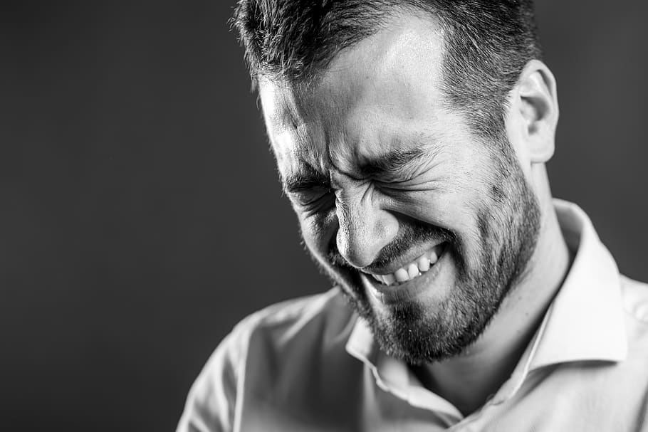 man laughing, beard, portrait, facial hair, emotion, one person HD wallpaper