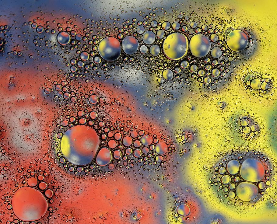 drops, macro, water, liquid, coloring, reflection, close-up HD wallpaper