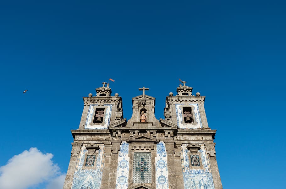 portugal, porto, rua de santo ildefonso, bell tower, cross, HD wallpaper