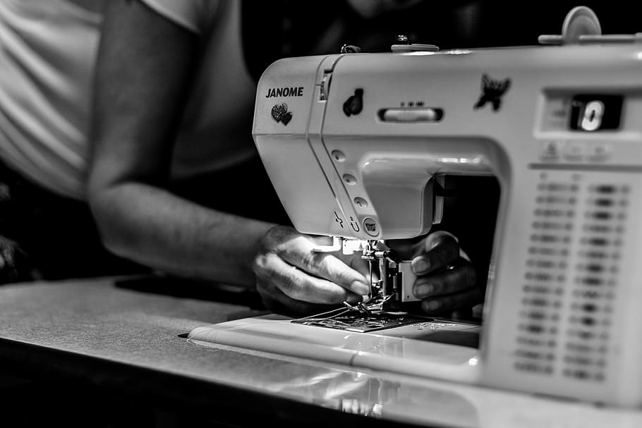 Person Sewing, adult, Analogue, indoors, industry, machine, machinery