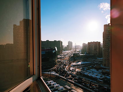 Opened Brown Wooden Window, architecture, buildings, city, cityscape HD wallpaper