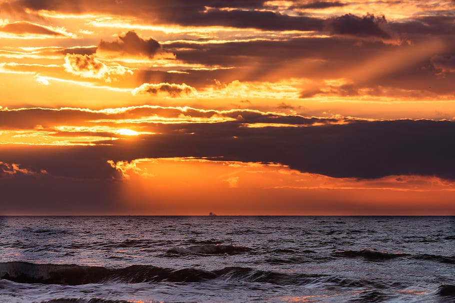 sunset, west beach, baltic sea, evening sun, ahrenshoop, romantic, HD wallpaper