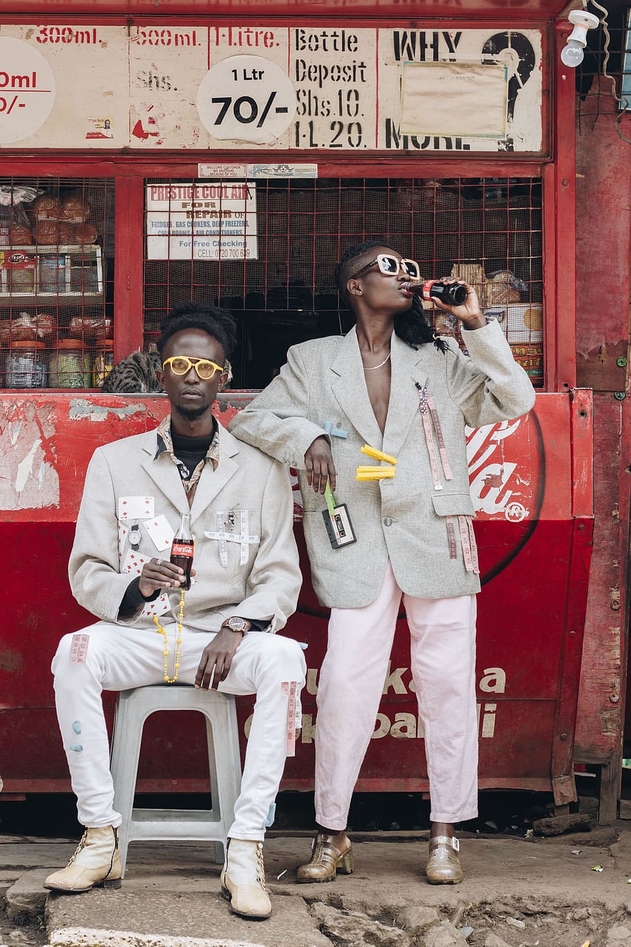 Two Men Drinking Coca-cola Near Coca-cola Stall, bottles, coca cola HD wallpaper