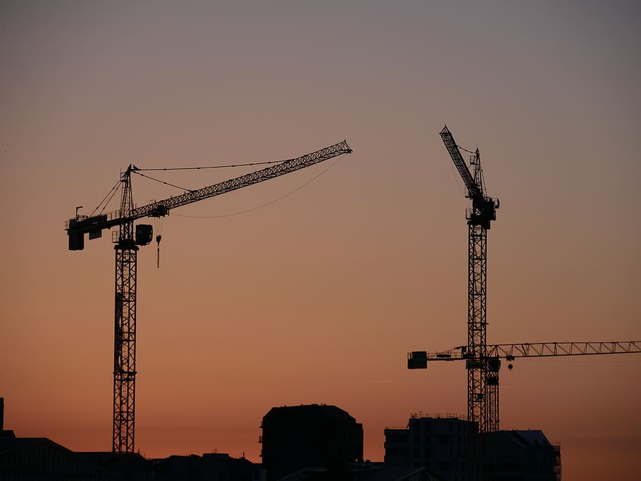 france, bordeaux, site, work, sunset, works, hoist, sky, construction industry