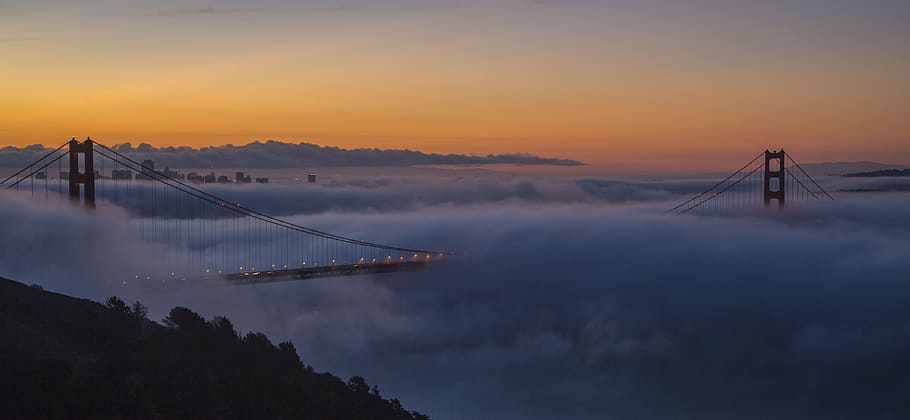 black Golden Gate bridge, sunset, sunrise, dawn, san francisco HD wallpaper