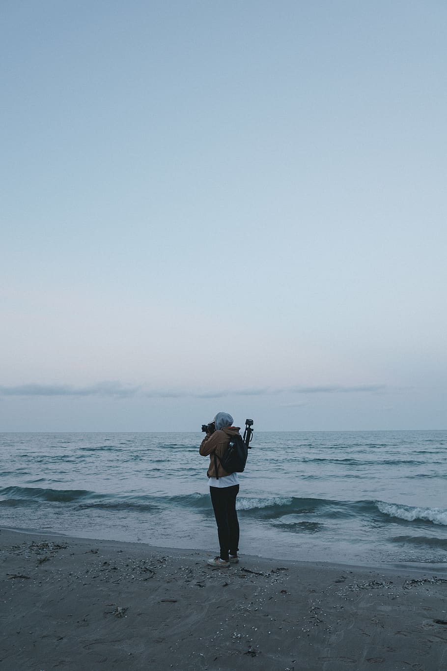 woman taking a photo of sea, person, human, people, ocean, beach, HD wallpaper