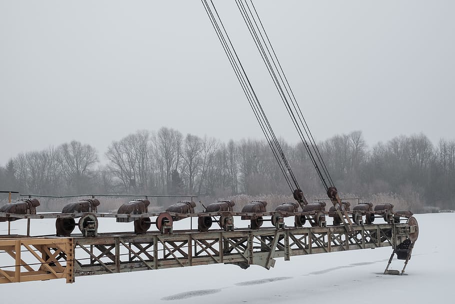 germany, ulm, winter, machine, rust, cold temperature, snow HD wallpaper