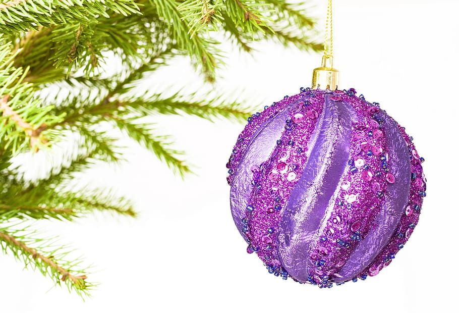ball, bauble, red, branch, celebrate, christmas, close-up, closeup HD wallpaper