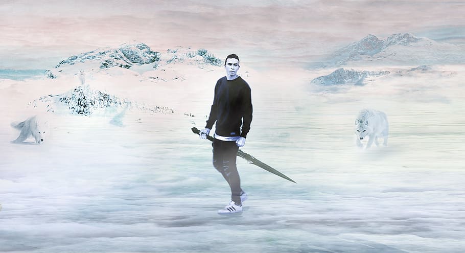 maumere, wolf, sword, cool, images, background, pictures, art HD wallpaper