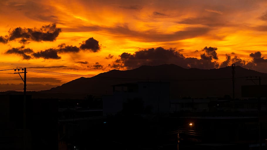 sunset, orange, nature, sky, clouds, yellow, horizon, light HD wallpaper